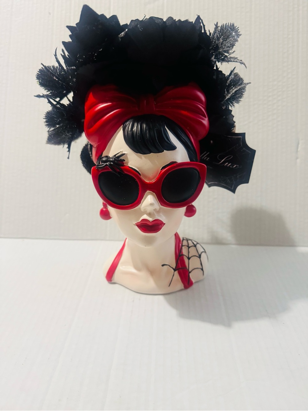 Bella luxe black and red Halloween spider web bust BNWT